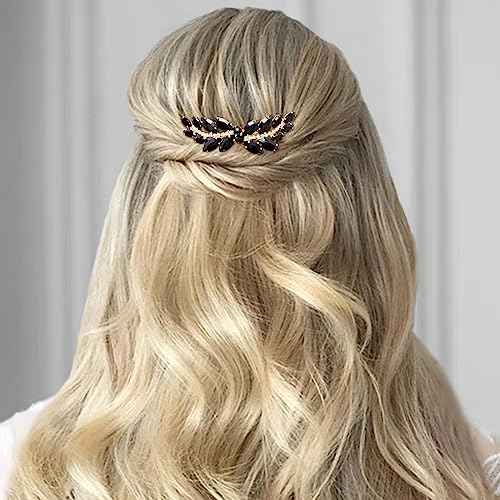 BETITETO Bridal Hair Comb Emerald Green Crystal Wedding Hair Piece Pin Accessories for Women Girls Party (Black)