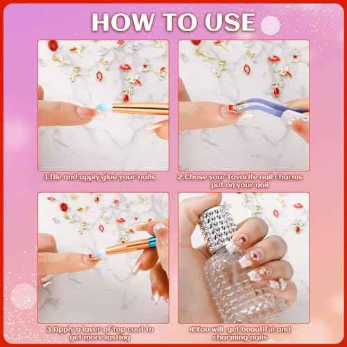 27Pcs Valentine's Day 3D Nail Charms Press ON Nails Heart Nail Rhinestone Decals Lip Mark Shaped Nail Art Valentine Love Lips Beautiful Look for Nail Jewelry Lipstick Rose Alloy Nail Gems Decorations