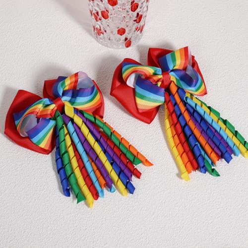 4.7" Rainbow Hair Bow Clips,Big Tassel Korker Cheer Bow Alligator Barrettes Hair Pins for Girls Women, Ideal for Pride Month Parade, Wedding Party, Summer Holiday Accessories Gift