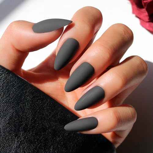 Glamnetic Press On Nails - Red Bottom | Red Accent Dual Side Medium Almond Fake Nails with a Black Matte Finish, Salon Quality Halloween Nails | 15 Sizes - 30 Nail Kit with Glue