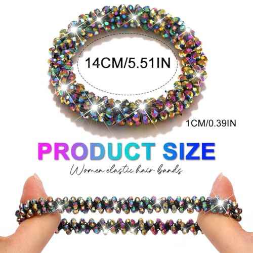Fashey Rhinestone Hair Tie Fancy Ponytail Holders Blue Beaded Scrunchies Hair Accessories for Women