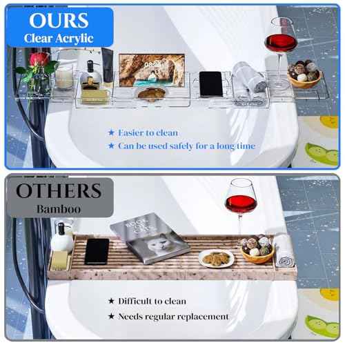 Expandable Acrylic Bathtub Tray for Tub, Bath Caddy Tray Table for Bathtub, Adjustable from 31.5 to 41 inch, Bathtub Rack fits Most Bathtubs and Bathroom D?cor, Bath Tub Shelf Accessories for Women