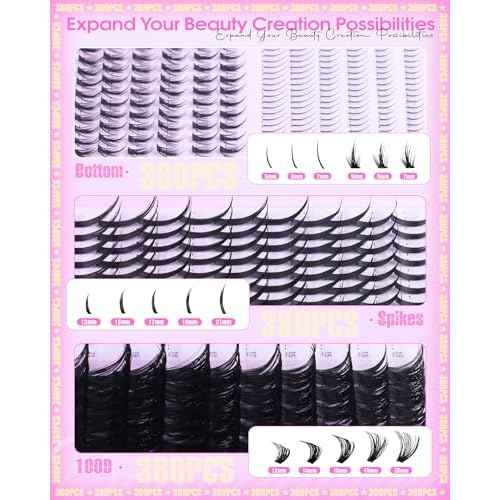 Wispy Lash Clusters with Spikes Volume Eyelash Clusters with 2 Styles Bottom Lashes 100D Mink Cluster Eyelash Extensions 380PCS Spiky Individual Lashes with Bottom Lash Clusters by Boahankuke