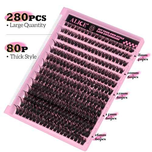 280Pcs Wispy Individual Lashes DIY Eyelash Extensions 8-16MM D-Curly Lash Extensions Lash Clusters 80D Cluster Eyelashes DIY at Home by ALICE