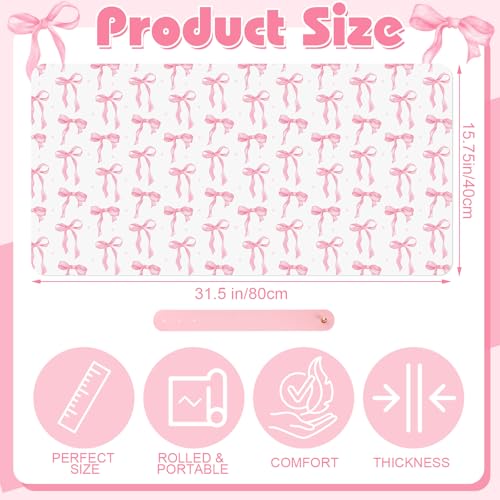 Coquette Bow Makeup Mat for Vanity Top Protector, Dual Sided Leather Vanity Waterproof Desk Pad Dressing Blotter Mat Nonstick for Women Home Office Decor Work(Pink,15.7" X 31.5")