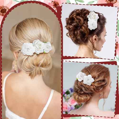 BBTO 21 Pieces Flower Hair Clips - Rose Hair Clips & Barrettes for Women - Flower Hair Accessories - Boho Bride Claw Clip Hairpin Brooch Pin Headpiece for Wedding (White, Large, Medium, Small)
