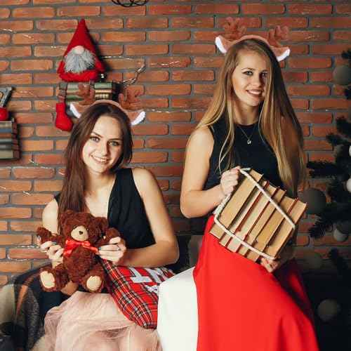 Reindeer Antlers Headband, Deer Antlers Headband Hair Accessories Christmas Headbands for Women Holiday Party Cosplay Costume(Brown)