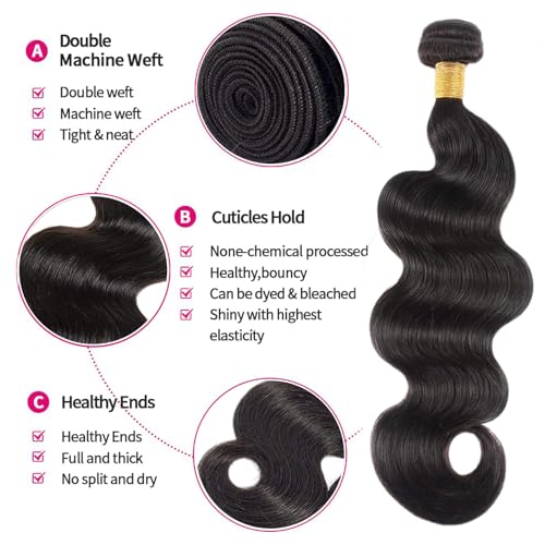 Body Wave Bundles Human Hair 22 24 26 Inch Human Hair 3 Bundles 100% Unprocessed Brazilian Raw Weave Bundle Human Hair Extensions for Black Women Natural Color