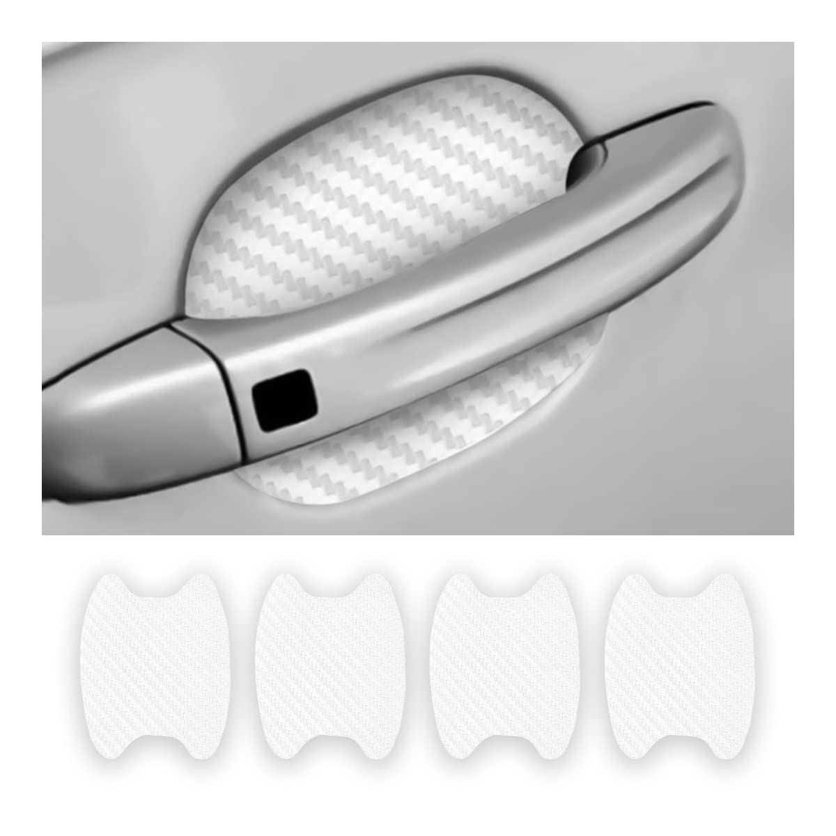 4PCS car door Handle Protector Sticker, Universal Carbon Fiber Anti-Scratches Auto door handle Protective Film, Side Paint Cover Guard Stickers Fit for Most Car Handles （White）