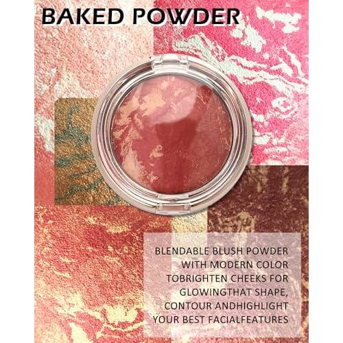 Baked Blush, Lighting Glow Marbleized Blush Powder Palette, Cruelty-Free Powder Blusher, Eyeshadow & Highlight for a Lightweight Shimmery Satin Face Makeup, Gift for Women (0.49Ounce)-01#Peachy