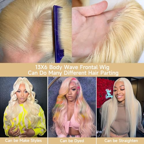 613 13x6 Lace Front Wig Human Hair 28 Inch Blonde Wig Human Hair 200% Density Body Wave HD Blonde Lace Frontal Wig Pre Plucked 613 Lace Front Wig Human Hair