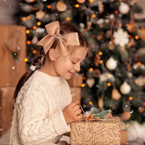 6" Velvet Cheer Bow for Girls - Large Tail Hair Clip, Great for Christmas, Halloween, St. Patrick¡¯s Day, and Cheerleading - Light Brown