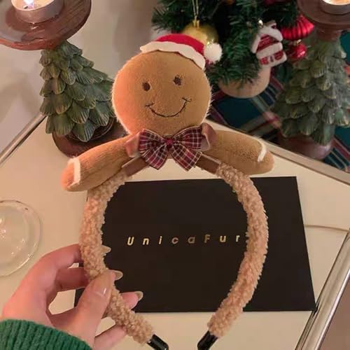 Gingerbread Headbands Christmas Headband for Women Plush Ginger Band for Man Fluffy Reindeer Antler Headband Comfortable Xmas Hair Hoop Christmas Family Party Accessories 1Pcs
