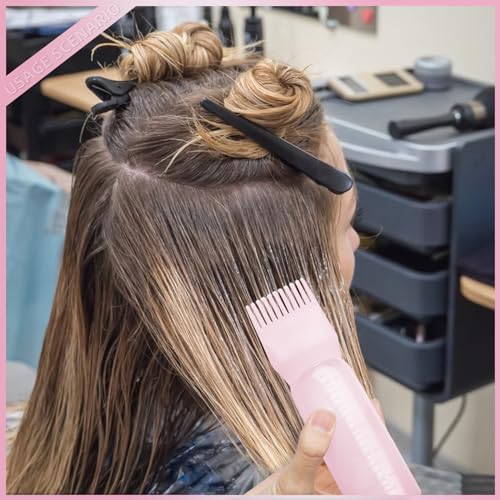 BLAAROOM 2Pack Root Comb Applicator Bottle - 6 Oz Hair Oil Applicator, Dye Bottle Tools with Oil Dispenser & Root Comb Brush - Pink