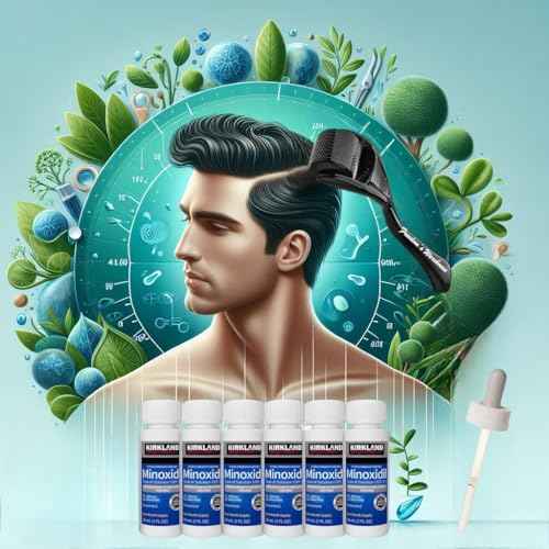 (6 Pack) Kirkland Minoxidil for Men Hair Regrowth Treatment, Liquid Extra Strength 5% Topical Solution, 6 Months Supply - Dropper Applicator and Microneedle Roller Included - Minoxidil Kirkland