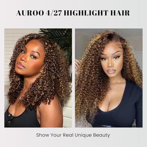 #P4/27 Highlight Kinky Curly Bundles Human Hair 10 12 14 In, Honey Blonde Highlight Brazilian Tight Curly Bundles Thick Track 12A 100% Virgin Ombre Brown Colored Human Hair 3 Bundles Remy Sew In