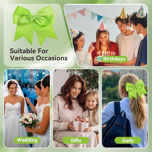 AXEN Large Cheerling Bow, 8 inch Cheer Hair Bows with Ponytail Holder for Teen Girls Sports Cheerleader Hair Accessories, Light Green