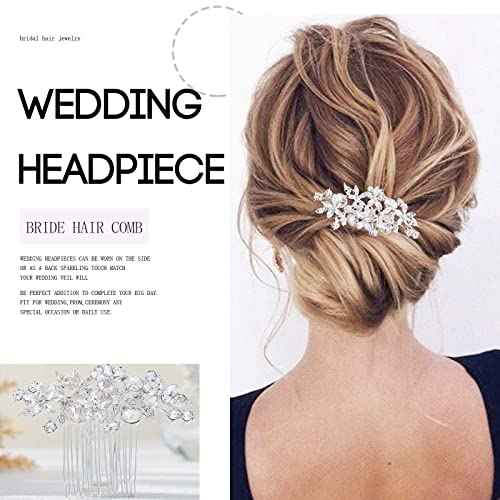 Olbye Wedding Hair Comb Rhinestone Bridal Pieces Flower Silver Crystal Headpiece for Bridesmaids and Brides (Silver)