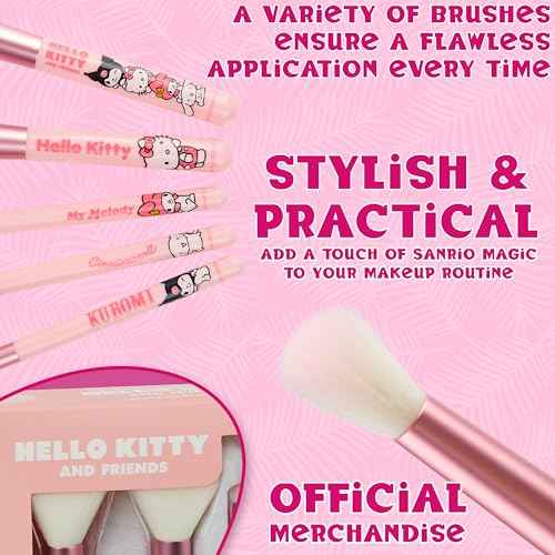 Hello Kitty Makeup Brush Set of 5 Kawaii Fluffy Makeup Headband Women Teens Girls Powder Brush Eyeshadow Brush Beauty Set Anime Cute Gifts