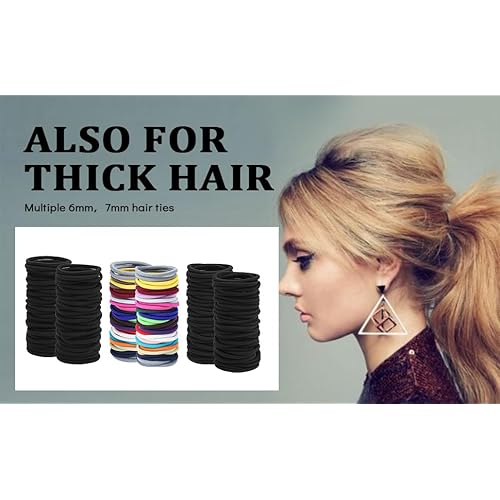 200 PCS Elastic Hair Tie, 4MM Black Hair Ties for Thick and Curly Hair Ponytail Holders Hair Elastic Band for Women or Men(4mm Black)