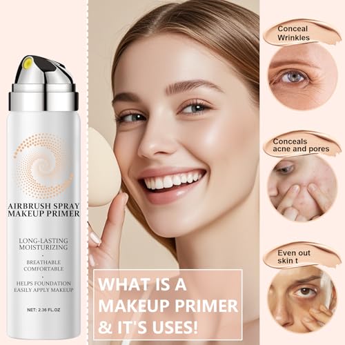 AirBrush Foundation Spray With Airbrush Primer, Silky Mist Foundation Spray Makeup, Full Coverage Foundation for Smooth Radiant, Formula Breathable Lightweight Hydrating (02 Beige)
