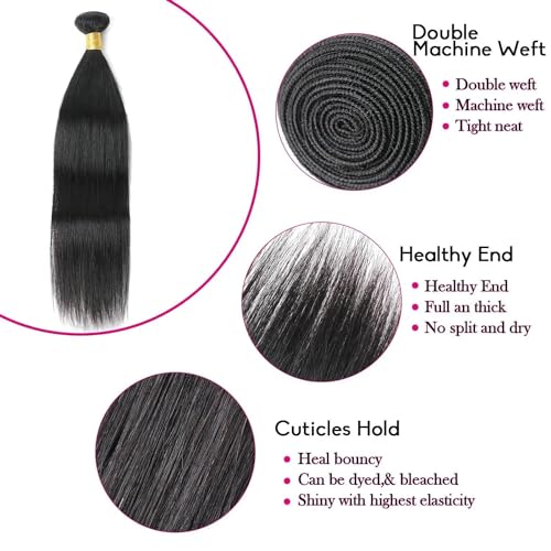 One Bundle Straight Human Hair 100g/Pack 24 Inch 12A Unprocessed Black Double Weft Quick Wave Extensions for Women