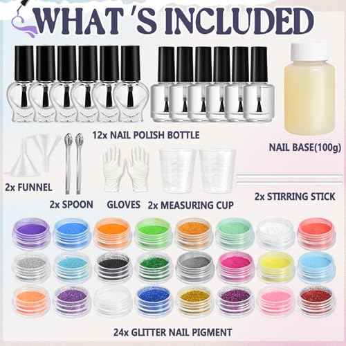 Nail Polish Making Kit, JCOOS DIY Nail Kit for Beginners With Everything, 12 Empty Nail Polish Bottles with Brush, 24 Pigment, Fun Nail Polish Kit, Christmas Gifts for Kids Nail Polish Set for Girls