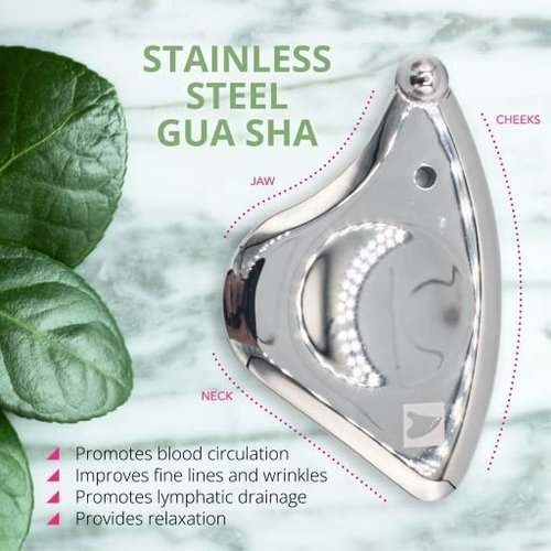 Gua Sha Facial Tools Beauty Trifecta with Stainless Steel Face Roller Massager, Dry Brush, Upgrade from Your Jade Roller Stone Guasha Tool, Beauty Tools Accessories (Beauty Trifecta)