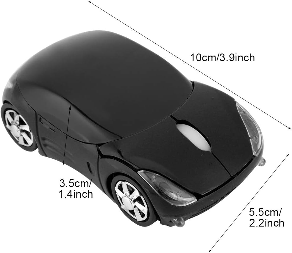 1600DPI Portable Mouse, 10M 2.4G Bluetooth Optical with Receiver Storage, 3 Buttons Car Shaped for/ME/Windows PC/Tablet Gaming Office(Black)