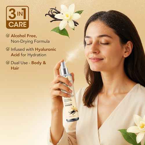 Botanic Hearth Velvet Vanilla Hair & Body Perfume Mist with Hyaluronic Acid, Alcohol-Free Formula, Long Lasting Fresh Vanilla Scent, Lightweight Body Spray for Women & Men, 3.4 fl oz / 100 ml