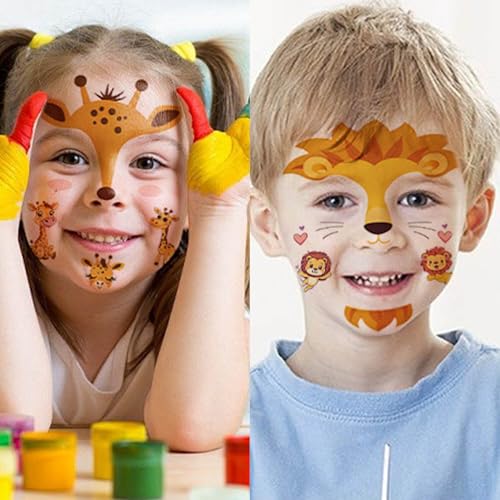 GLARYYEARS 10 Set Animal Temporary Face Tattoo Sticker Set, Water Transfer Panda Deer Giraffe Fox Tiger Floral Festival Body Paint Stickers, Makeup For Halloween Christmas Party Supplies Decor