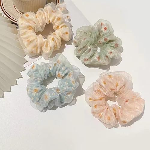 Daisy Floral Hair Ties for Girls - Elastic Non-Slip Ponytail Holders for Thick and Thin Hair, Scrunchies Hair Accessories for Women, 4Pcs