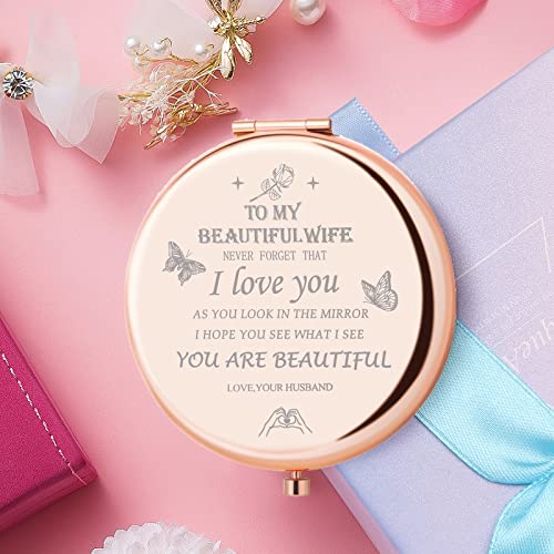 Gifts for Wife from Husband- I Love You Wife Gifts Compact Mirror- Romantic Gifts for Wife Anniversary - Wife Birthday Gifts from Husband for Mothers Day, Wedding, Valentines or Christmas
