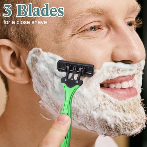 32 Pcs Men's Disposable Razors Bulk 3 Blade Shaving Razors for Sensitive Skin Comfortable Head Shave Christmas Gifts