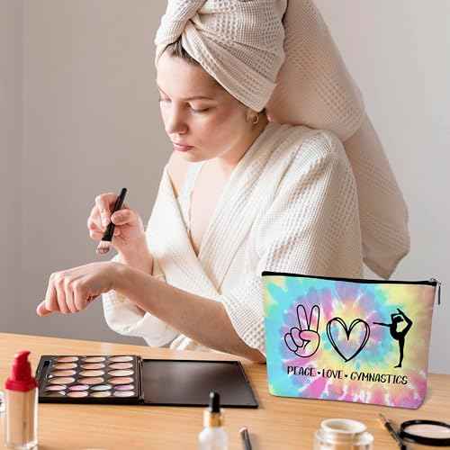 ONDTOM Peace Love Gymnastics Makeup Bags for Teens, Girls Gymnastics Gifts for Players Kids Friends, Gymnastics Stuff Accessories-B53
