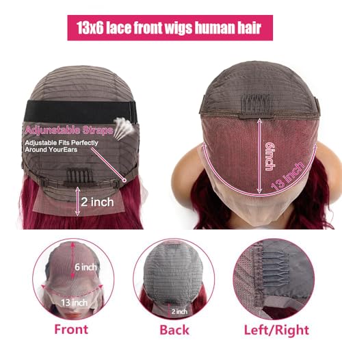 99j Burgundy Lace Front Wigs Human Hair 200 Density Straight 13x6 HD Lace Front Wigs Human Hair Pre Plucked Glueless Red Color Lace Front Wigs for Women 22 Inch