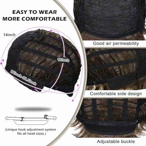 Mens Brown Curly Wig Short Fluffy Rocker Wigs Synthetic Costume Halloween Cosplay Hair Wigs for Male Guys