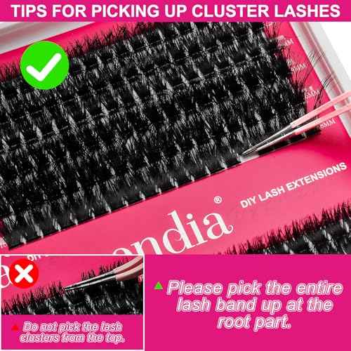 Fowendia Lash Clusters Kit Fluff 80D 100D Individual Lashes D Curl Cluster Eyelash Extensions 10-18mm DIY Lash Extension Kit Lash Bond and Seal Waterproof, Lash Applicator, Thick False Eyelashes Kit