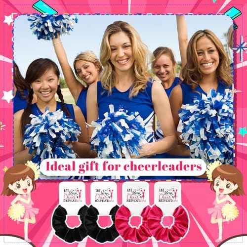 24 Sets Cheerleader Gifts Bulk Velvet Scrunchies Cheer Elastic Hair Scrunchy Cheer Stuff Cheerleader Gifts for Cheerleading Teams Birthday Party (Hot Pink, Black)