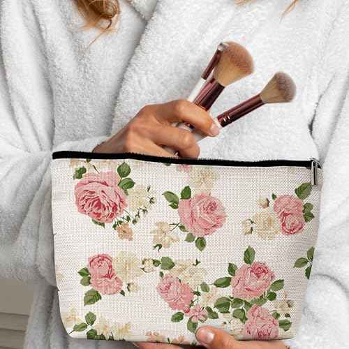 GREOXG Floral Makeup Bag, Small Travel Cosmetic Bag with Zipper, Cute Makeup Pouch Gift Ideas for Women Teen Girls Friends Mom Sisters Teacher Birthday Christmas Wedding Graduation-E20