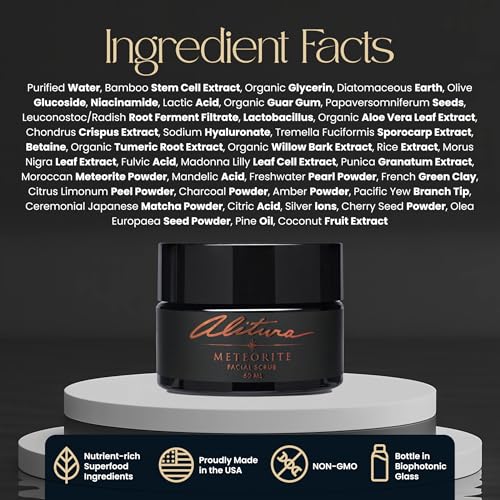 Alitura Meteorite Scrub ? Exfoliating Face & Body Scrub with Pearl Powder & Bamboo Stem Cells ? Brightening & Anti-Aging Exfoliant for Dead Skin, Dark Spots, and Fine Lines ? For Men & Women, 60ml