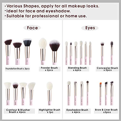 Jessup Makeup Brushes Set Professional Makeup Brush Eyeshadow Blending Powder Foundation Blusher Concealer 25pcs with Cosmetics Storage Box, Blushing Bride T295