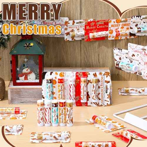 25 Pcs Christmas Peppermint Candy Flavor Lip Balms Bulk Peppermint Candy Gingerbread Hot Cocoa Cookie Cinnamon Flavor Lip Balms Christmas Party Gifts Stocking Stuffers for Employee Staff