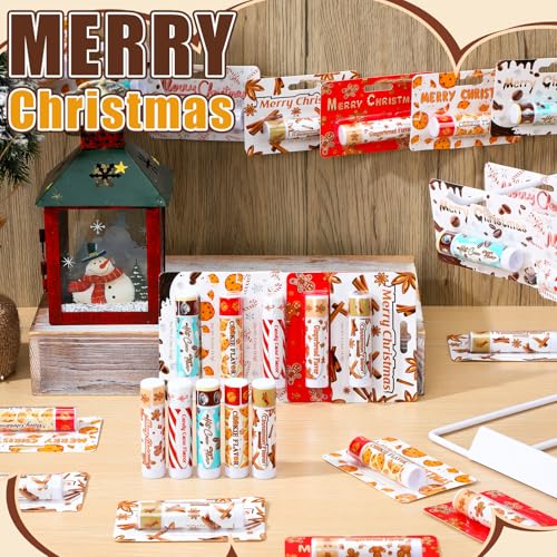 75 Pcs Christmas Peppermint Candy Flavor Lip Balms Bulk Peppermint Candy Gingerbread Hot Cocoa Cookie Cinnamon Flavor Lip Balms Christmas Party Gifts Stocking Stuffers for Employee Staff