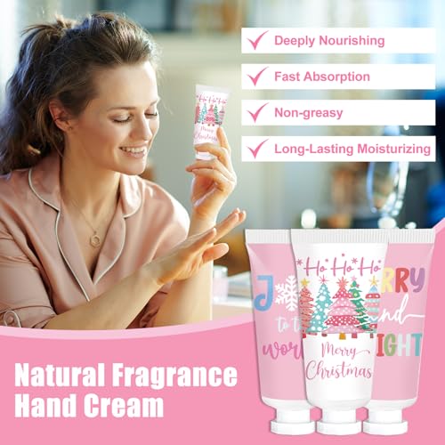 50 Pcs Christmas Hand Cream Set Christmas Hand Lotion Bulk Travel Size Winter Scented Hand Lotion for Women Mom Girls, Unique Christmas Stocking Stuffers (Pink)