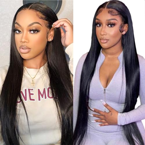 Skin Straight 13x4 Lace Front Wigs Human Hair with Baby Hair for Women Straight HD Transparent Lace Frontal Wigs Human Hair Pre Plucked Glueless Wigs Natural Black Color 22 Inch 180 Density