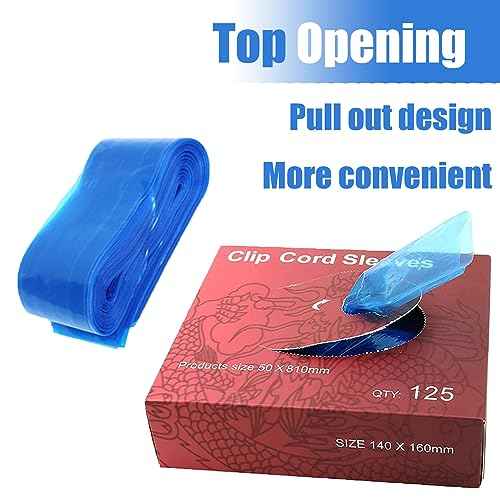 SOTICA Tattoo Clip Cord Covers - 125PCS Clip Cord Covers Tattoo Clip Cord Sleeves Tattoo Clip Cord Bags Disposable Tattoo Machine Bags for Tattoo Supplies Tattoo Accessories(Blue)