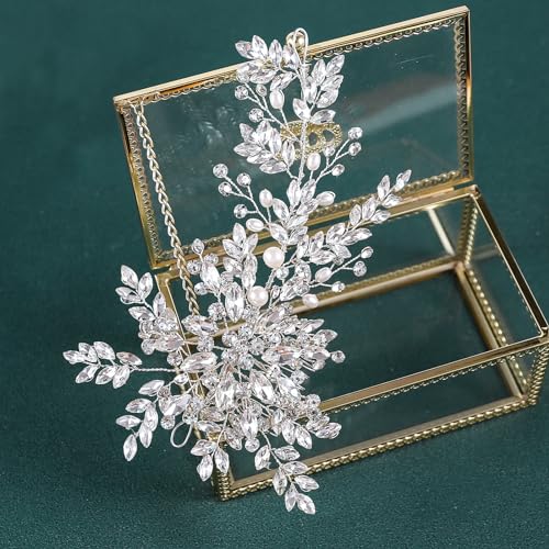 Rhinestone Bridal Hair Comb Crystal Wedding Headbands Head Pieces,Pearl Brides Bridesmaid Hair Accessories for Women Girls (Sliver 936)