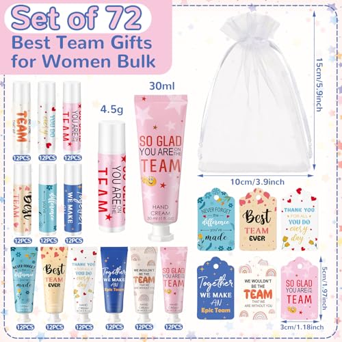 72set/288pcs Best Team Ever Gifts for Coworkers Employee Appreciation Gifts Christmas Party Favors Christmas Stocking Stuffers Inspirational Travel Hand Lotion and Lip Balm Set for Women