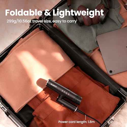 Hair Dryer with Diffuser, Surfit Blow Dryer, Foldable Travel Hairdryer, 110,000 RPM Professional Ionic Hair Dryer for All Hair Types, 1 Min Fast Drying, Precision Styling, No Heat Damage